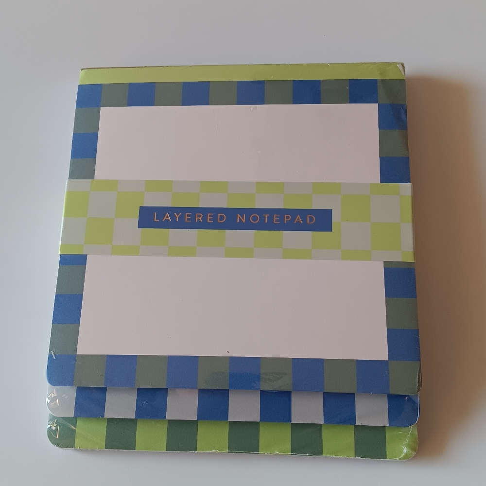 NEW Eccolo Layered Notepad Checkerboard Boarder Blue Green White Unlined Pages